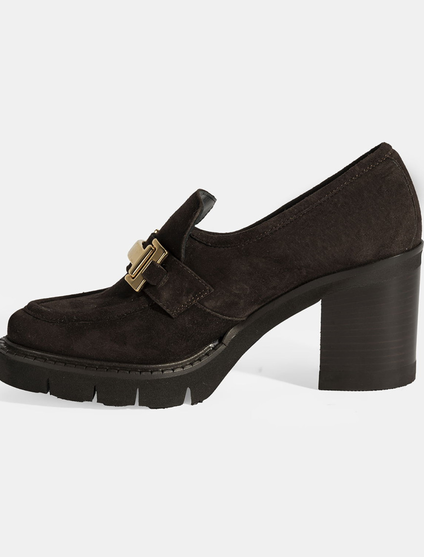 Luca Grossi Kadın Kahve Toka Aksesuarlı Topuklu Süet Loafer Luca Grossi Kadın Kahve Toka Aksesuarlı Topuklu Süet Loafer