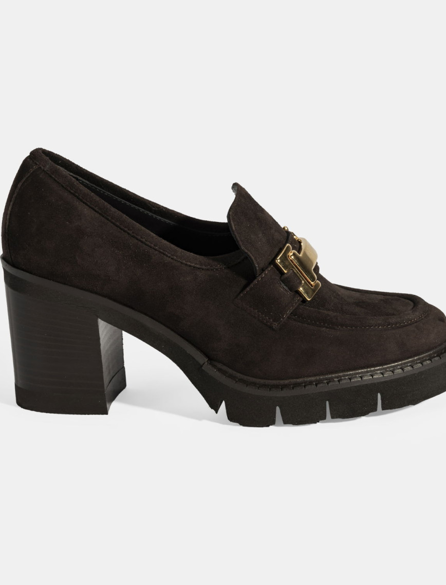 Luca Grossi Kadın Kahve Toka Aksesuarlı Topuklu Süet Loafer Luca Grossi Kadın Kahve Toka Aksesuarlı Topuklu Süet Loafer