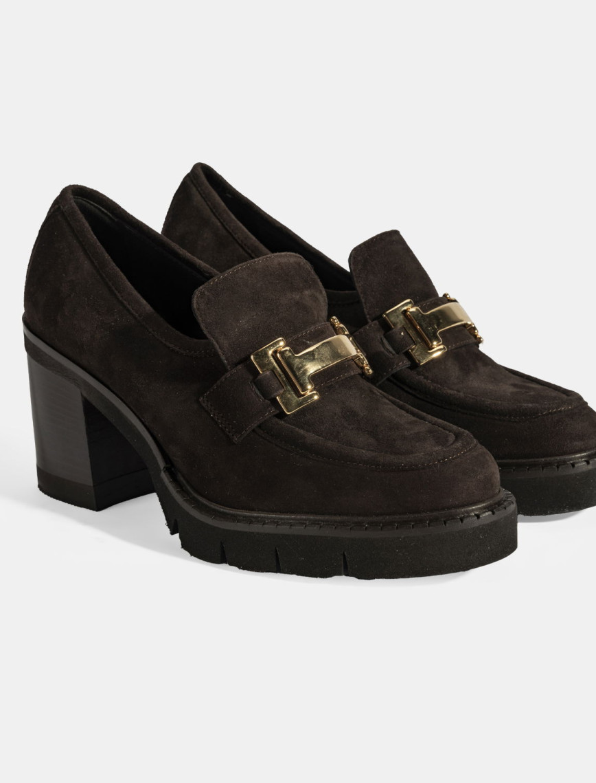 Luca Grossi Kadın Kahve Toka Aksesuarlı Topuklu Süet Loafer Luca Grossi Kadın Kahve Toka Aksesuarlı Topuklu Süet Loafer