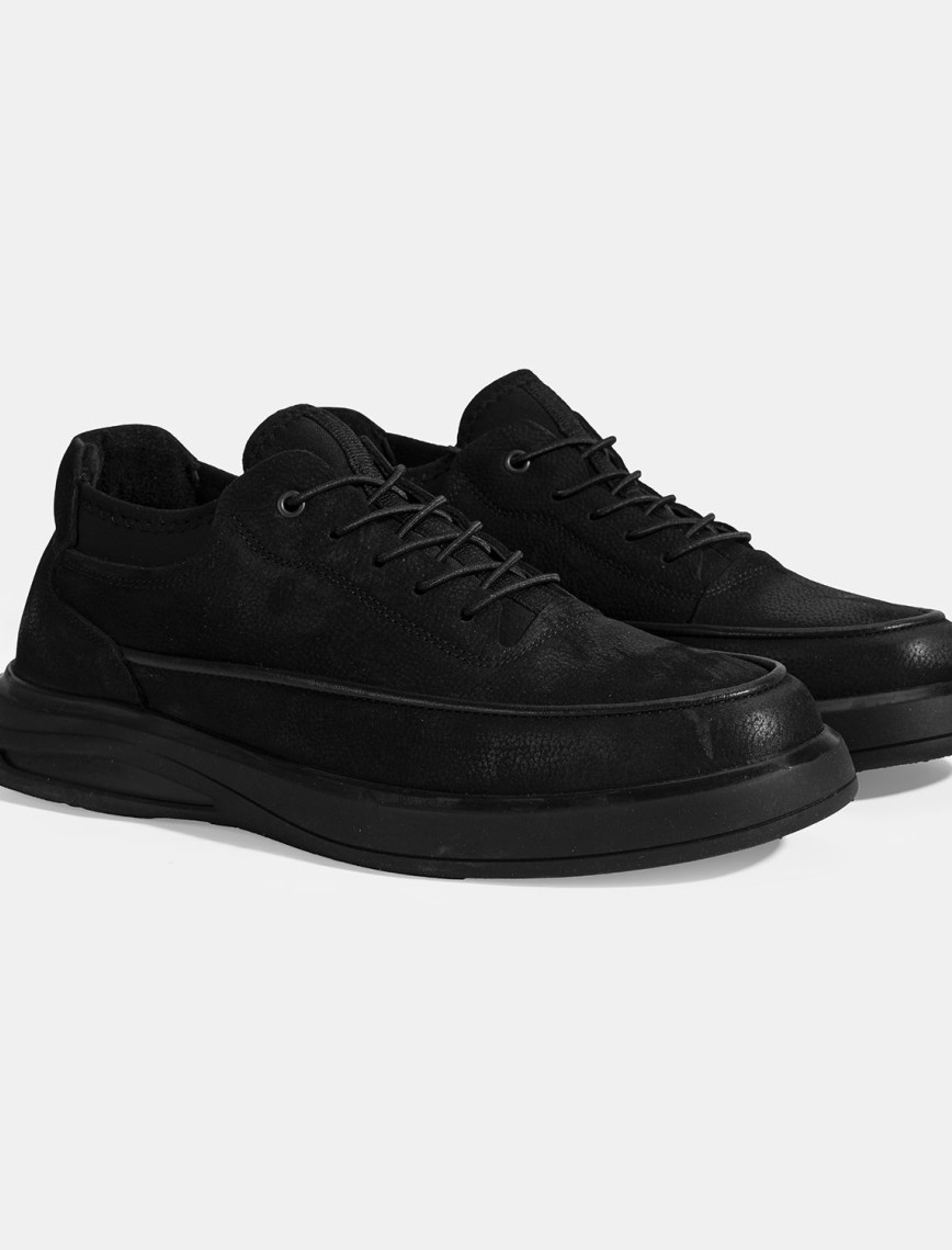 Erkek Siyah Bağcıklı Nubuk Deri Spor Ayakkabı Erkek Siyah Bağcıklı Nubuk Deri Spor Ayakkabı