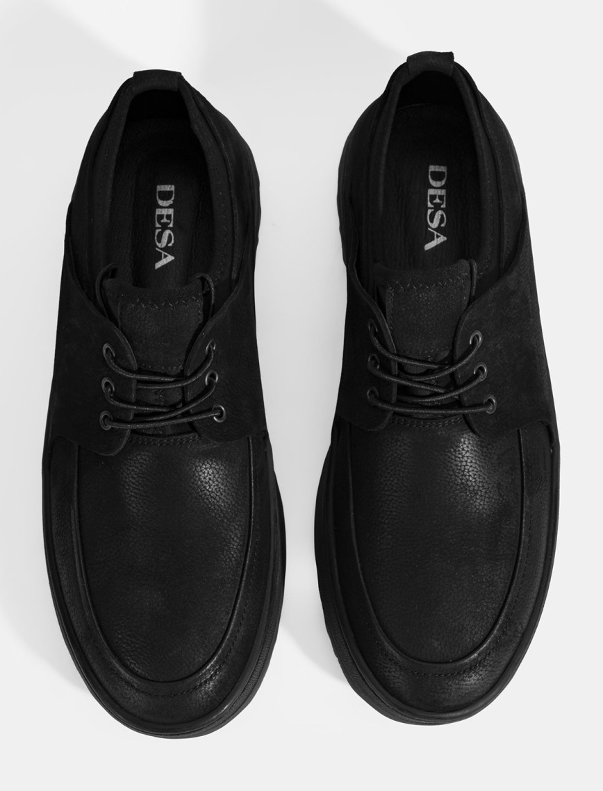 Erkek Siyah Bağcıklı Nubuk Deri Günlük Ayakkabı Erkek Siyah Bağcıklı Nubuk Deri Günlük Ayakkabı