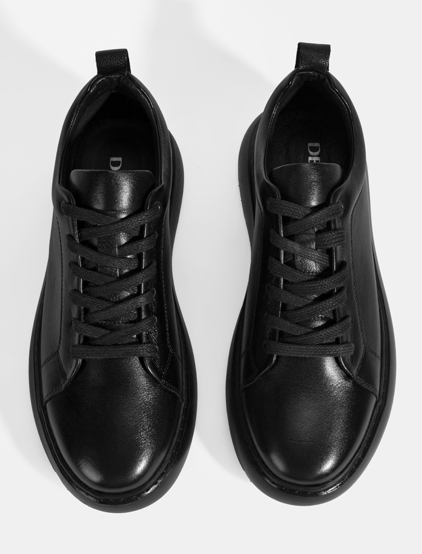 Erkek Siyah Bağcıklı Deri Spor Ayakkabı Erkek Siyah Bağcıklı Deri Spor Ayakkabı
