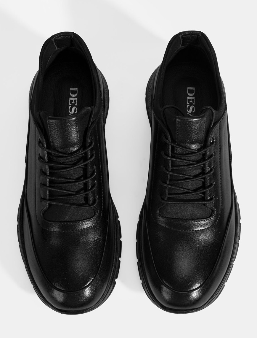 Erkek Siyah Bağcıklı Deri Spor Ayakkabı Erkek Siyah Bağcıklı Deri Spor Ayakkabı