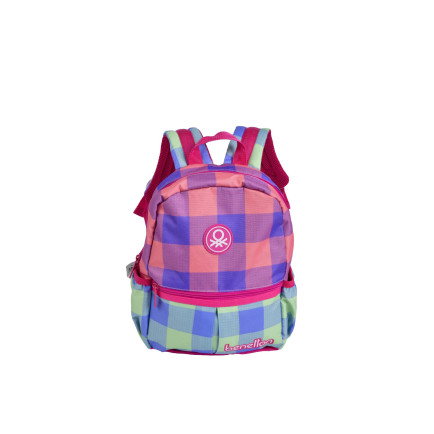 Kız Çocuk Pembe Ekose Desenli Benetton Yazılı Anaokul Çantası Kız Çocuk Pembe Ekose Desenli Benetton Yazılı Anaokul Çantası