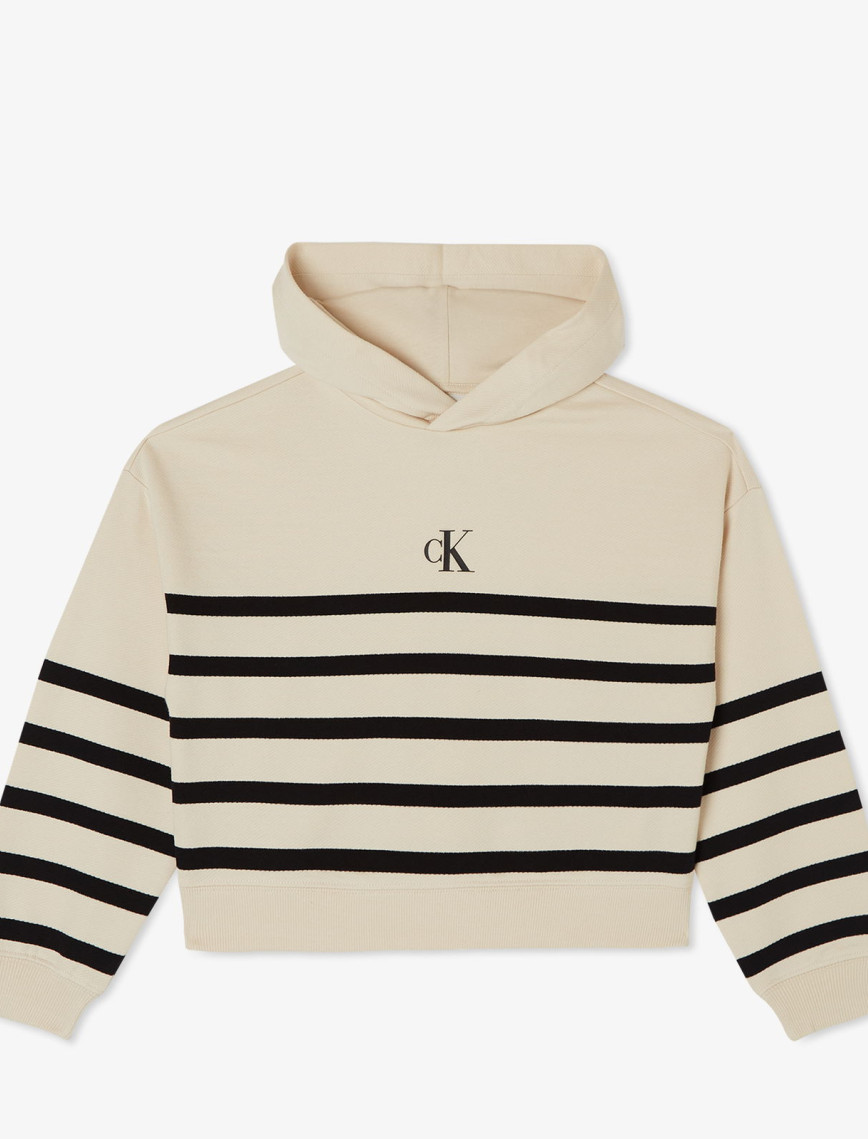 Calvin Klein Logo Boxy Fit Stripes Çocuk Beyaz Sweatshirt Calvin Klein Logo Boxy Fit Stripes Çocuk Beyaz Sweatshirt