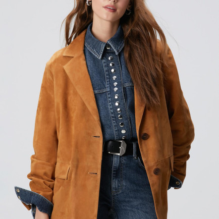 Network Kadın Camel Blazer Süet Deri Ceket Network Kadın Camel Blazer Süet Deri Ceket
