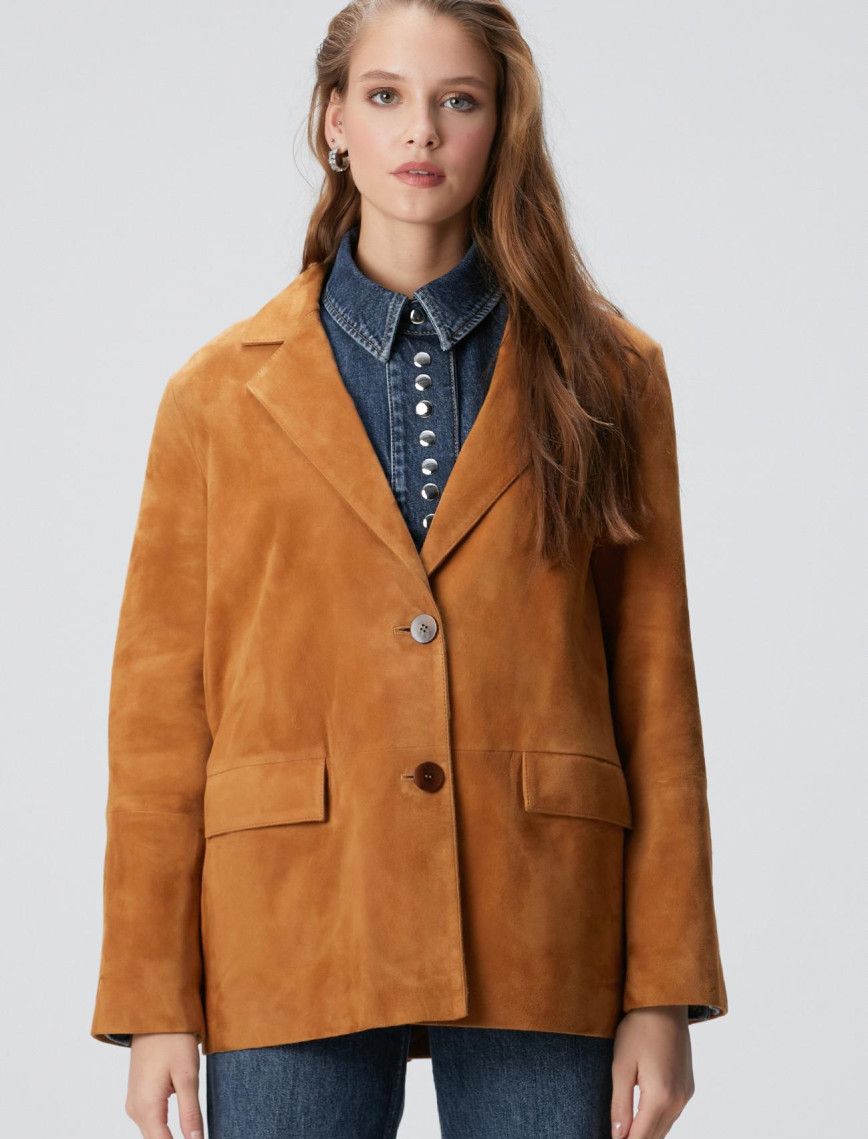 Network Kadın Camel Blazer Süet Deri Ceket Network Kadın Camel Blazer Süet Deri Ceket