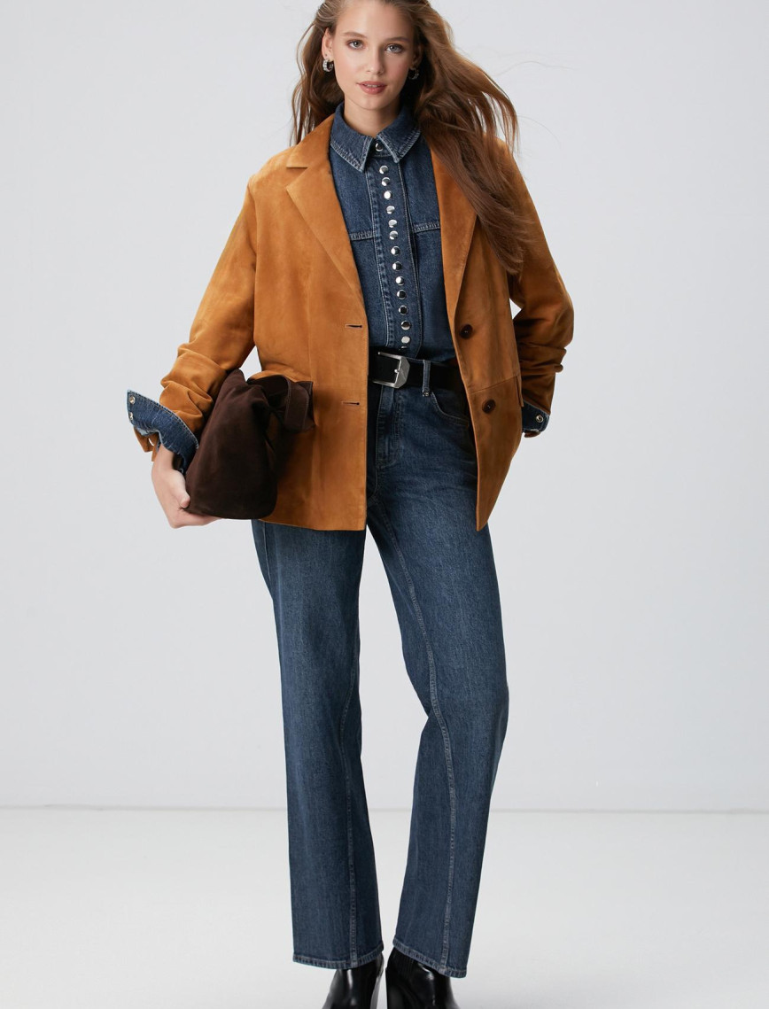 Network Kadın Camel Blazer Süet Deri Ceket Network Kadın Camel Blazer Süet Deri Ceket