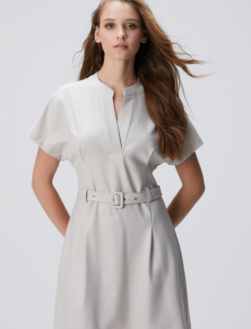 Network Kadın Bej Kemerli Mini Elbise Network Kadın Bej Kemerli Mini Elbise