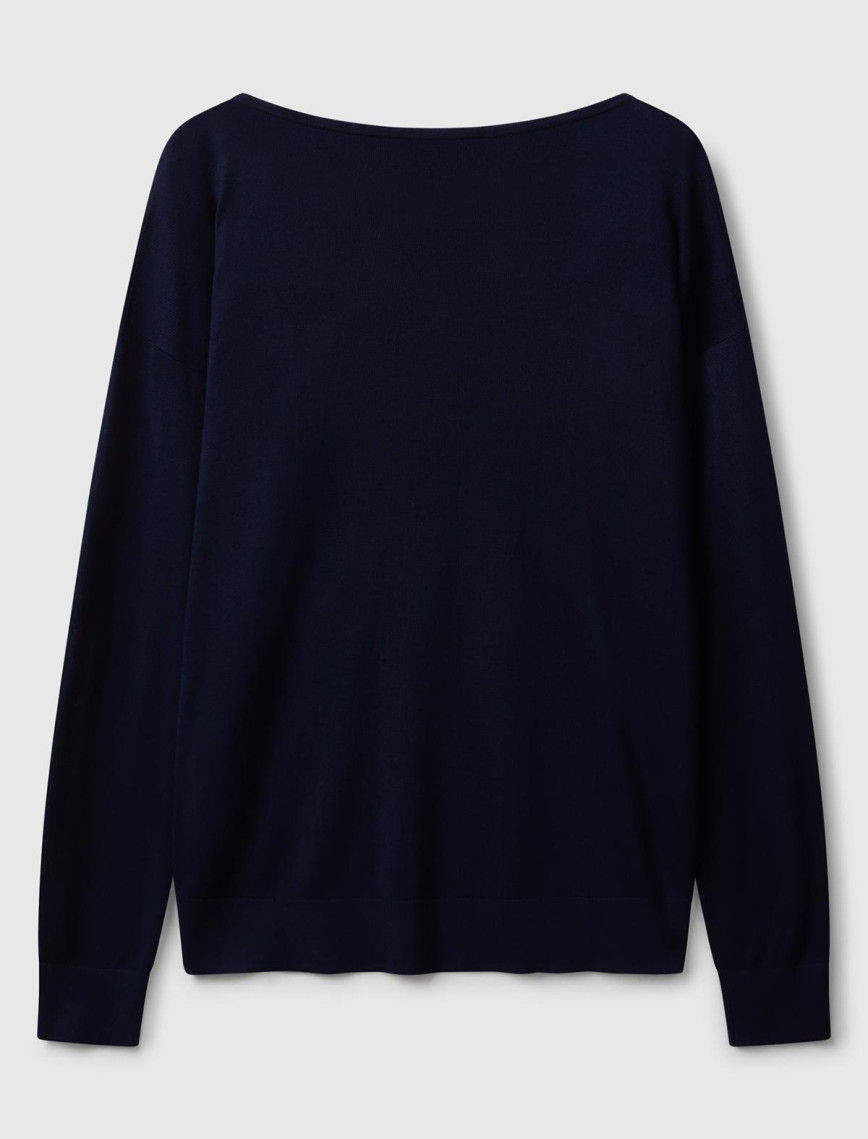 Kadın Lacivert %100 Viskoz Kayık Yaka Kazak Kadın Lacivert %100 Viskoz Kayık Yaka Kazak