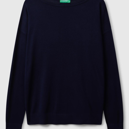 Kadın Lacivert %100 Viskoz Kayık Yaka Kazak Kadın Lacivert %100 Viskoz Kayık Yaka Kazak