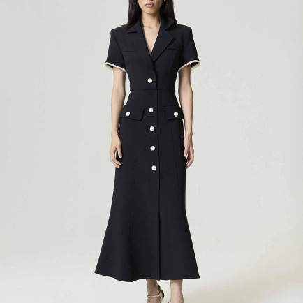 Çiçek Düğme Aksesuarlı Maxi Elbise Çiçek Düğme Aksesuarlı Maxi Elbise