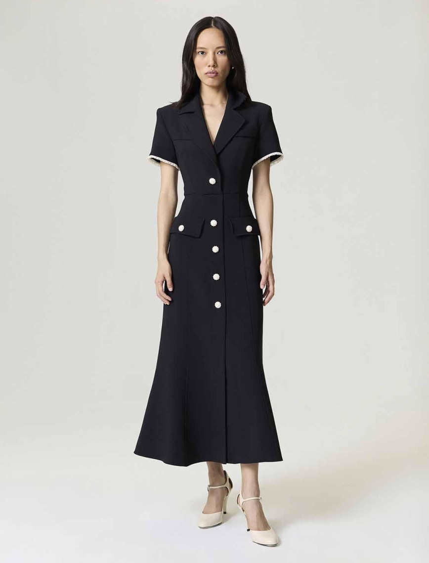 Çiçek Düğme Aksesuarlı Maxi Elbise