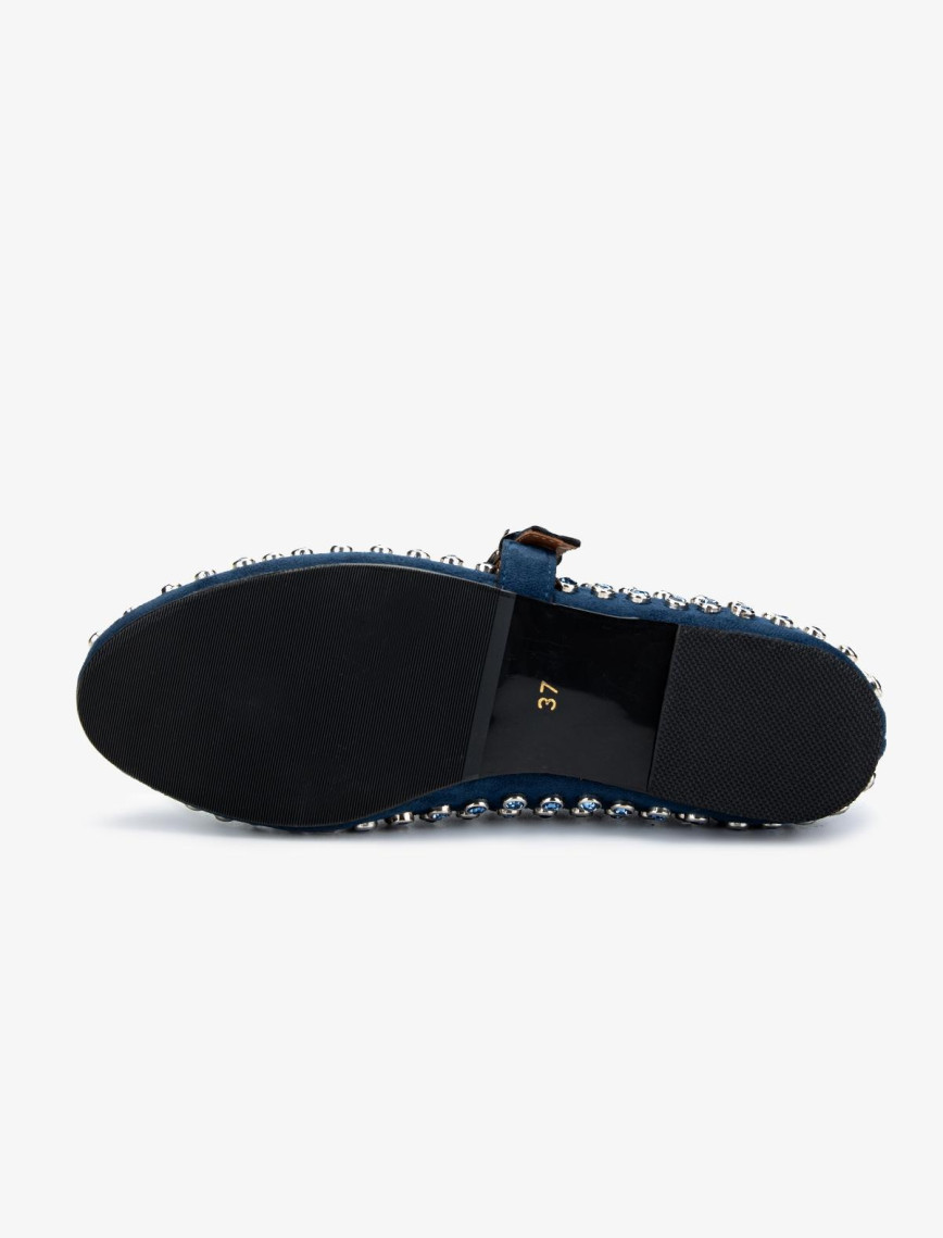 Valmenti Kadın Hakiki Deri Mavi Süet Babet Ayakkabı