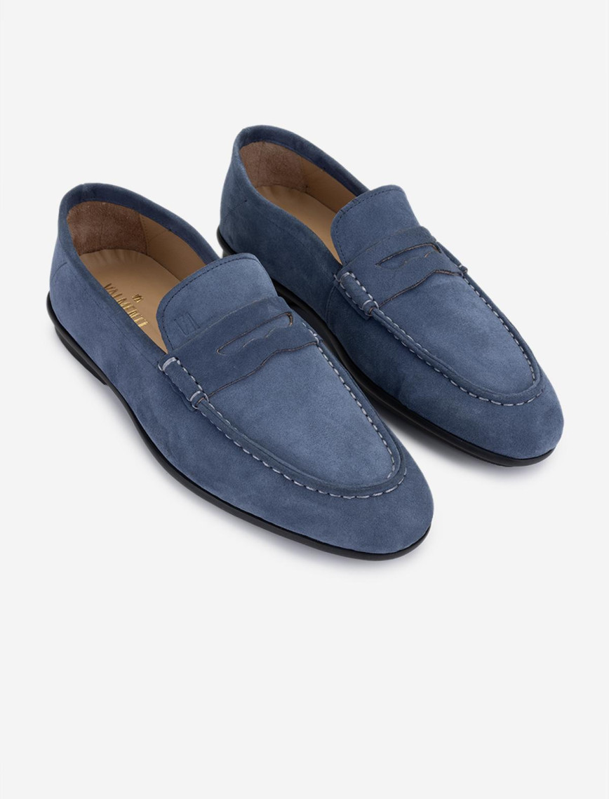 Valmenti Erkek Hakiki Deri Mavi Loafer Ayakkabı