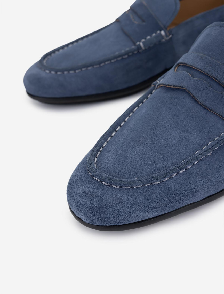 Valmenti Erkek Hakiki Deri Mavi Loafer Ayakkabı
