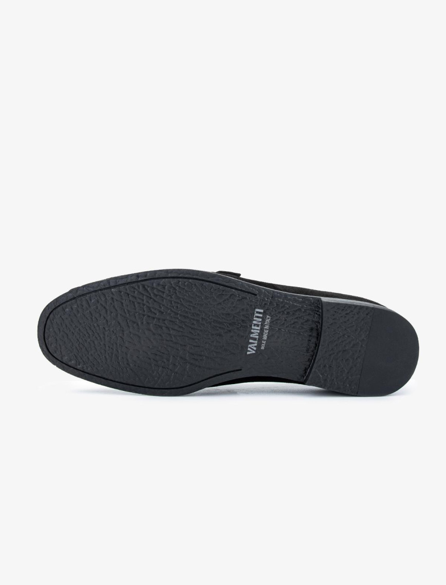 Valmenti Erkek Hakiki Deri Siyah Süet Loafer Ayakkabı