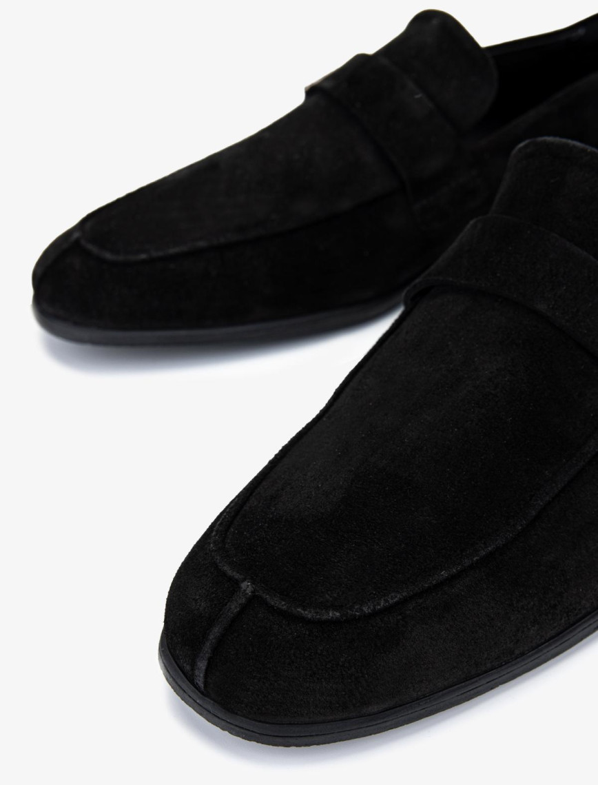 Valmenti Erkek Hakiki Deri Siyah Süet Loafer Ayakkabı
