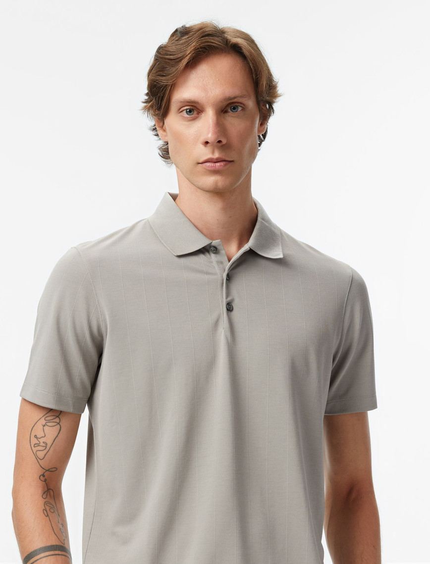 Calvin Klein Stripe Strech Jacquard Erkek Gri Polo Calvin Klein Stripe Strech Jacquard Erkek Gri Polo