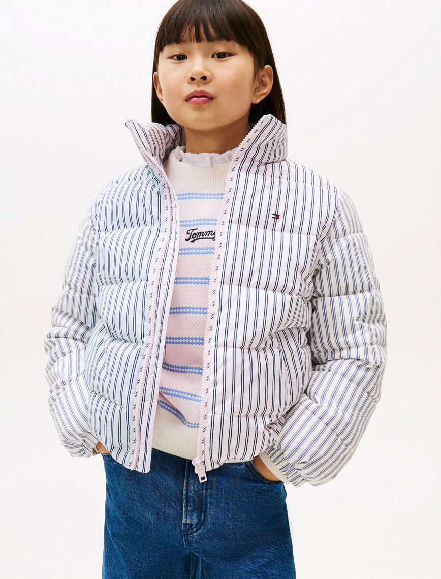 Tommy Hilfiger Mixed Stripe Puffer Çocuk Pembe Mont Tommy Hilfiger Mixed Stripe Puffer Çocuk Pembe Mont