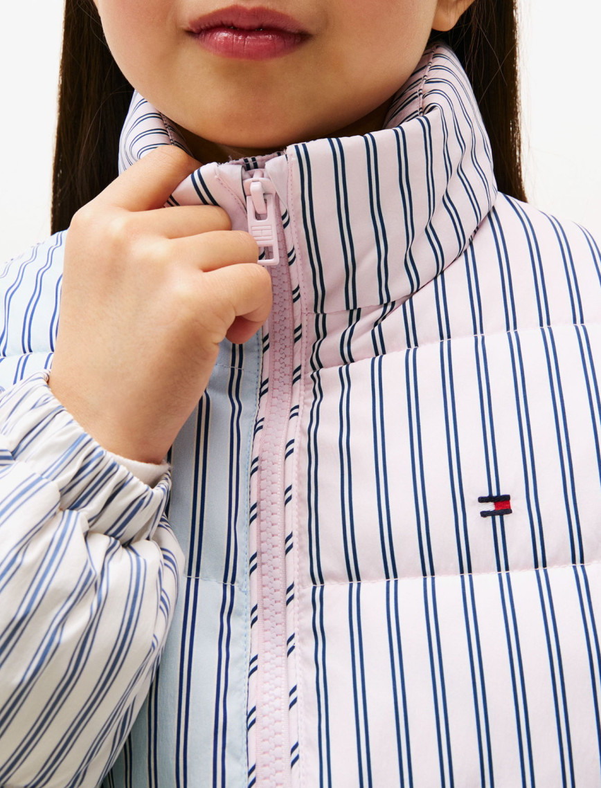 Tommy Hilfiger Mixed Stripe Puffer Çocuk Pembe Mont Tommy Hilfiger Mixed Stripe Puffer Çocuk Pembe Mont