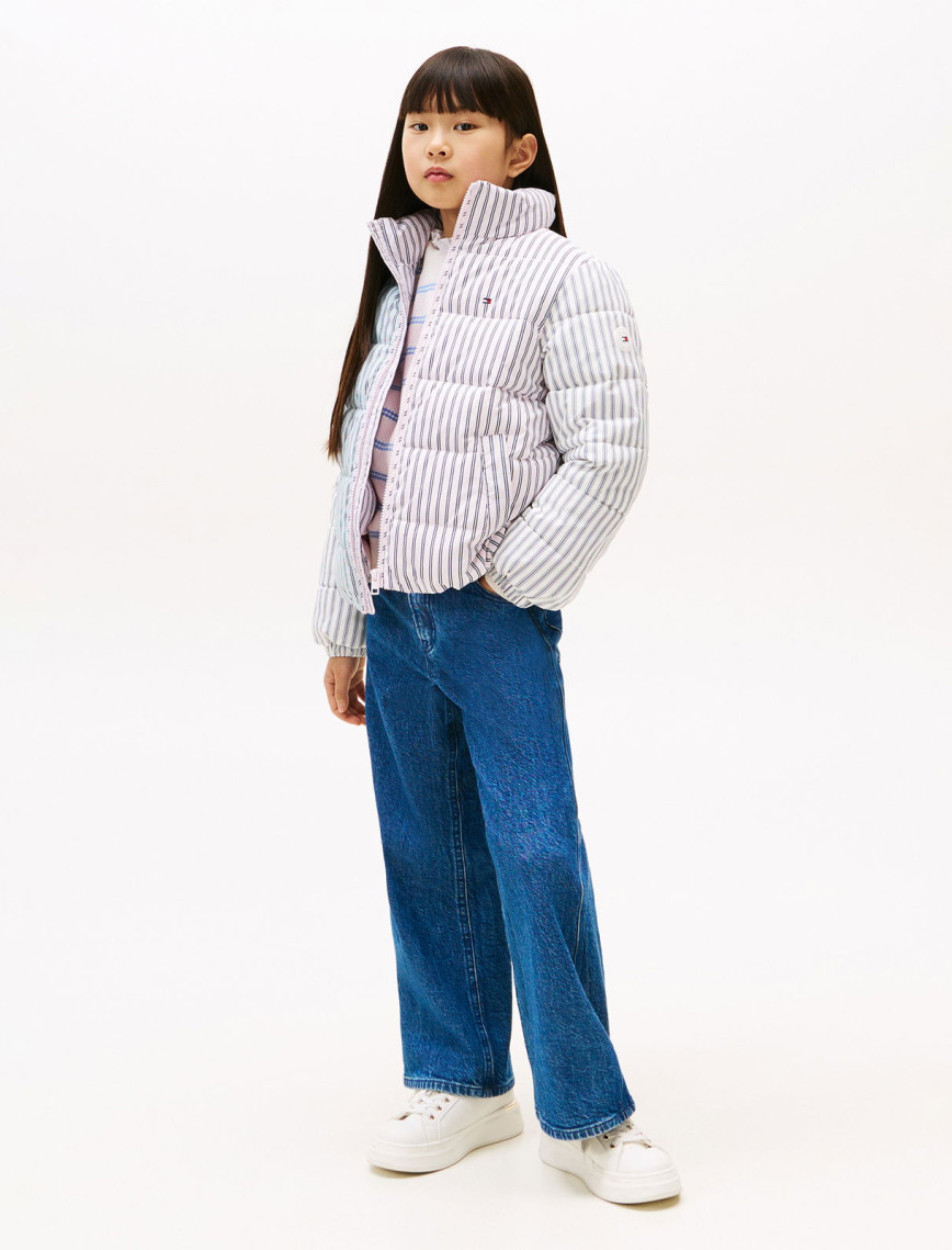 Tommy Hilfiger Mixed Stripe Puffer Çocuk Pembe Mont Tommy Hilfiger Mixed Stripe Puffer Çocuk Pembe Mont