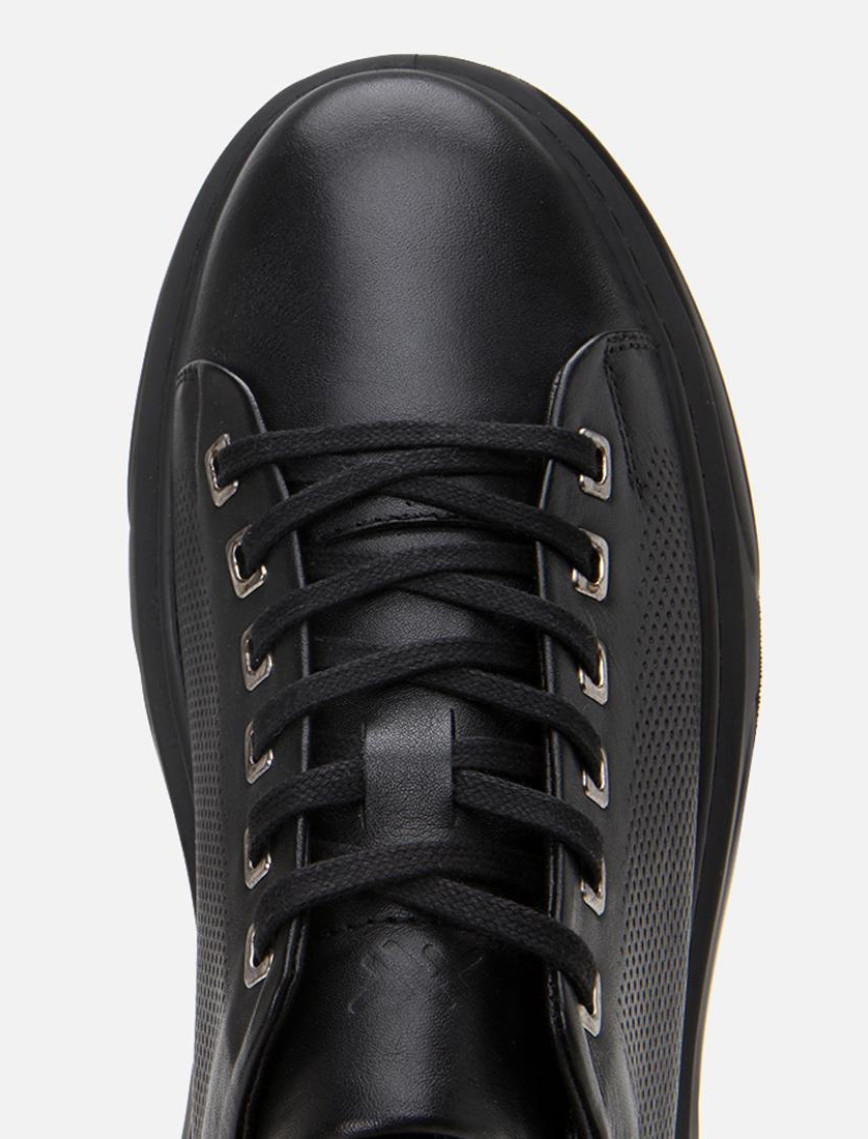 Erkek Deri Siyah Hafif Tabanlı Spor Ayakkabı