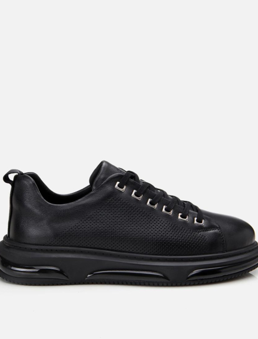 Erkek Deri Siyah Hafif Tabanlı Spor Ayakkabı