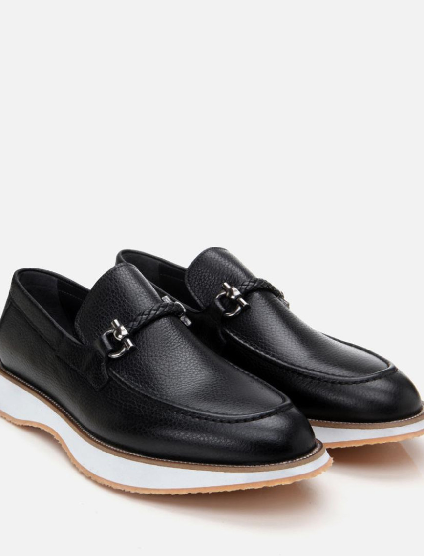 Erkek Deri Siyah Spor Tabanlı Klasik Loafer Erkek Deri Siyah Spor Tabanlı Klasik Loafer