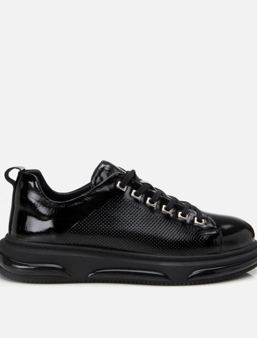 Erkek Rugan Deri Siyah Hafif Tabanlı Spor Ayakkabı Erkek Rugan Deri Siyah Hafif Tabanlı Spor Ayakkabı