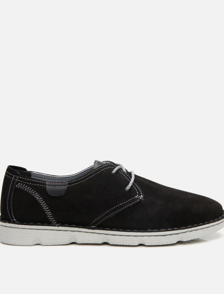 Erkek Nubuk Deri Siyah Ultra Hafif Tabanlı Günlük Ayakkabı