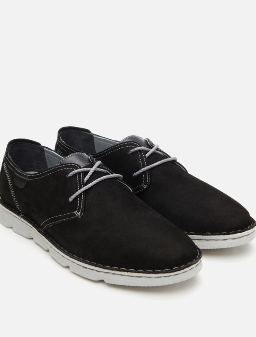 Erkek Nubuk Deri Siyah Ultra Hafif Tabanlı Günlük Ayakkabı