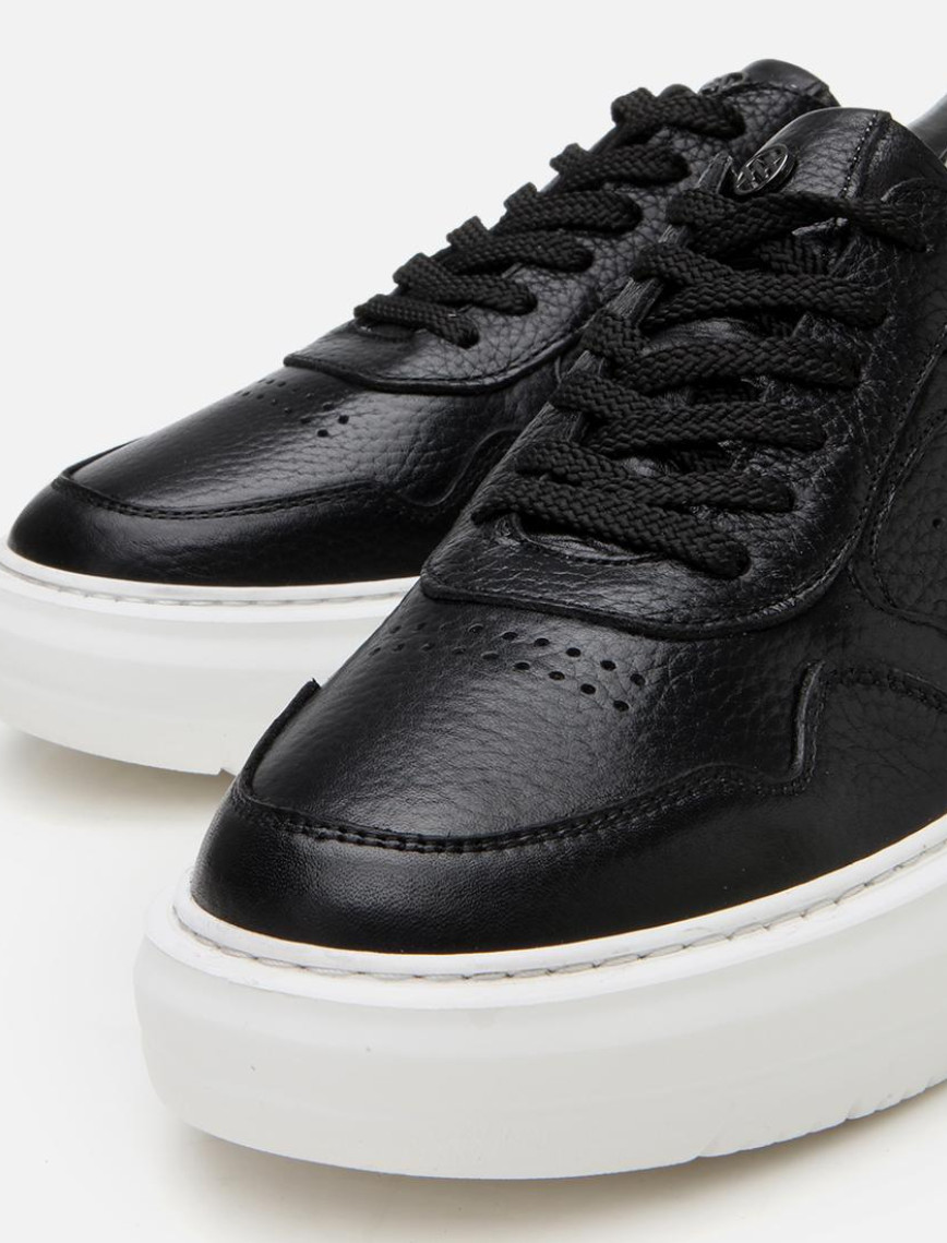 Erkek Deri Siyah Yüksek Tabanlı Spor Ayakkabı