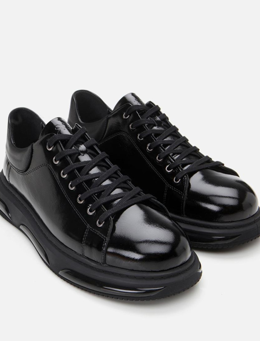 Erkek Rugan Deri Siyah Hafif Tabanlı Spor Ayakkabı