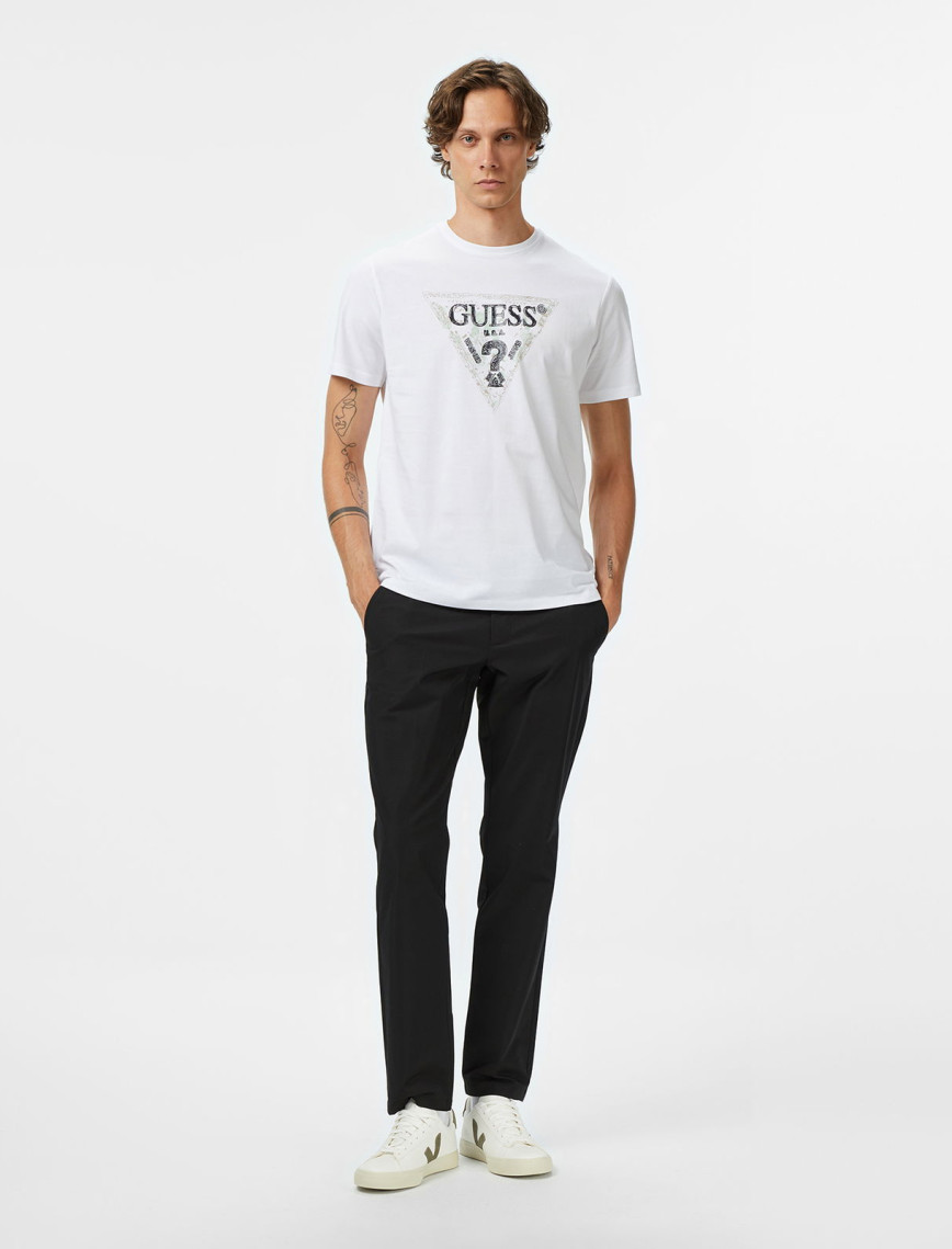 Guess Triangle Regular Fit Erkek Beyaz T-Shirt