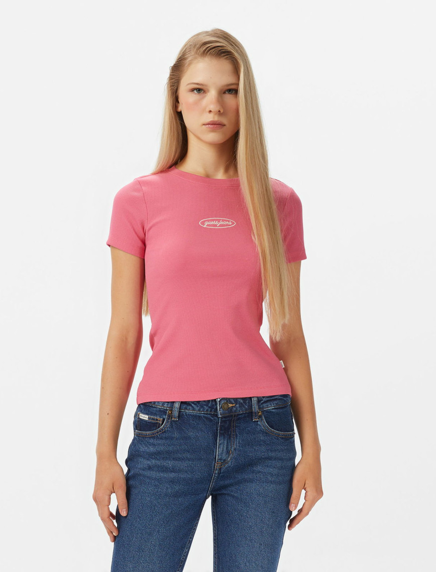 Guess Jeans Top Kadın Pembe T-Shirt Guess Jeans Top Kadın Pembe T-Shirt