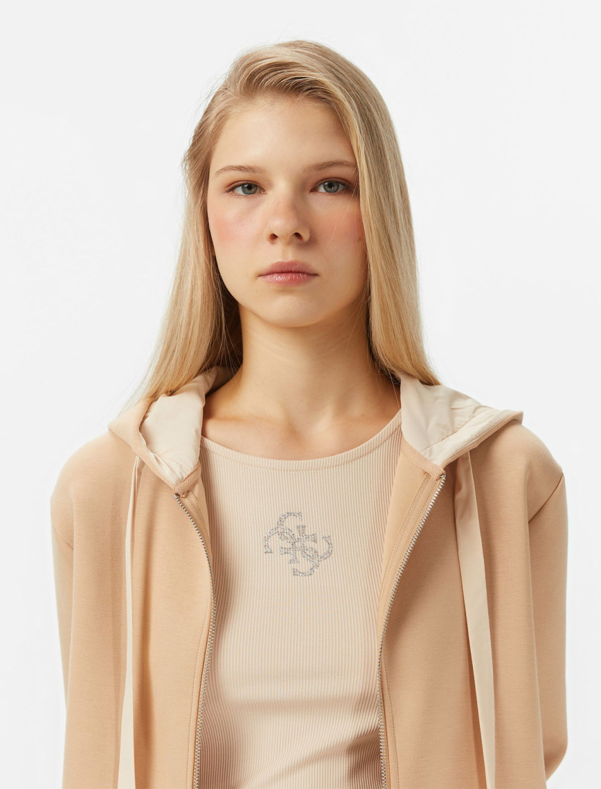 Guess New Hooded Scuba Kadın Krem Sweatshirt Guess New Hooded Scuba Kadın Krem Sweatshirt