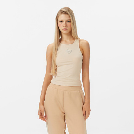 Guess New Round Kadın Krem Rengi Kolsuz T-Shirt