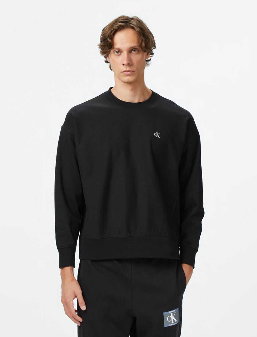 Calvin Klein Premium Terry Monogram Erkek Beyaz Sweatshirt Calvin Klein Premium Terry Monogram Erkek Beyaz Sweatshirt