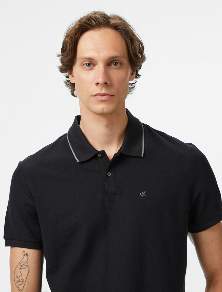 Calvin Klein Refined Pique Tipped Classic Erkek Siyah Polo