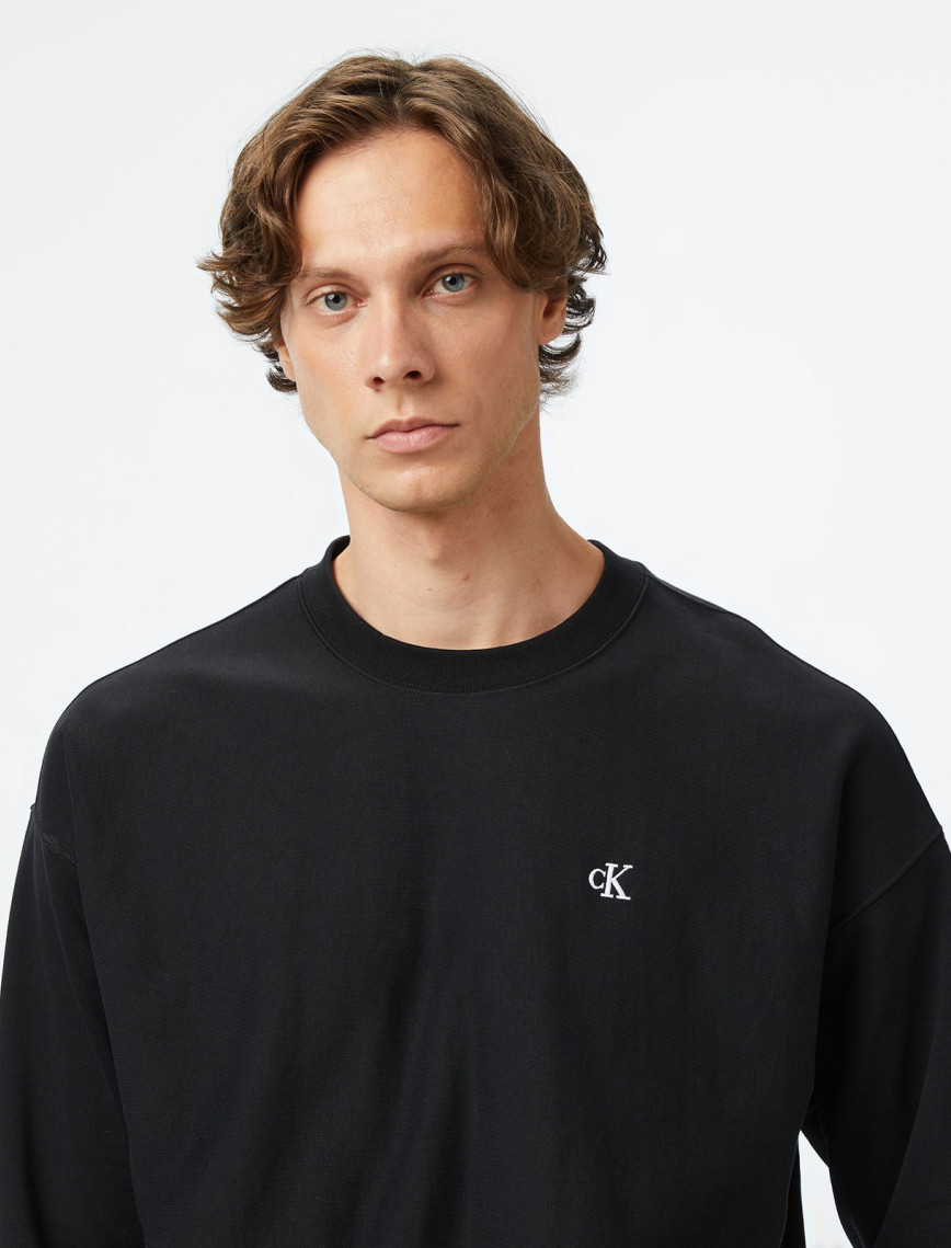 Calvin Klein Premium Terry Monogram Erkek Siyah Sweatshirt