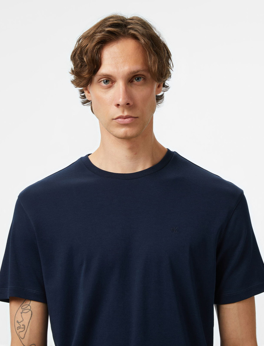 Calvin Klein Supima Chest Crewneck Erkek Mavi T-Shirt