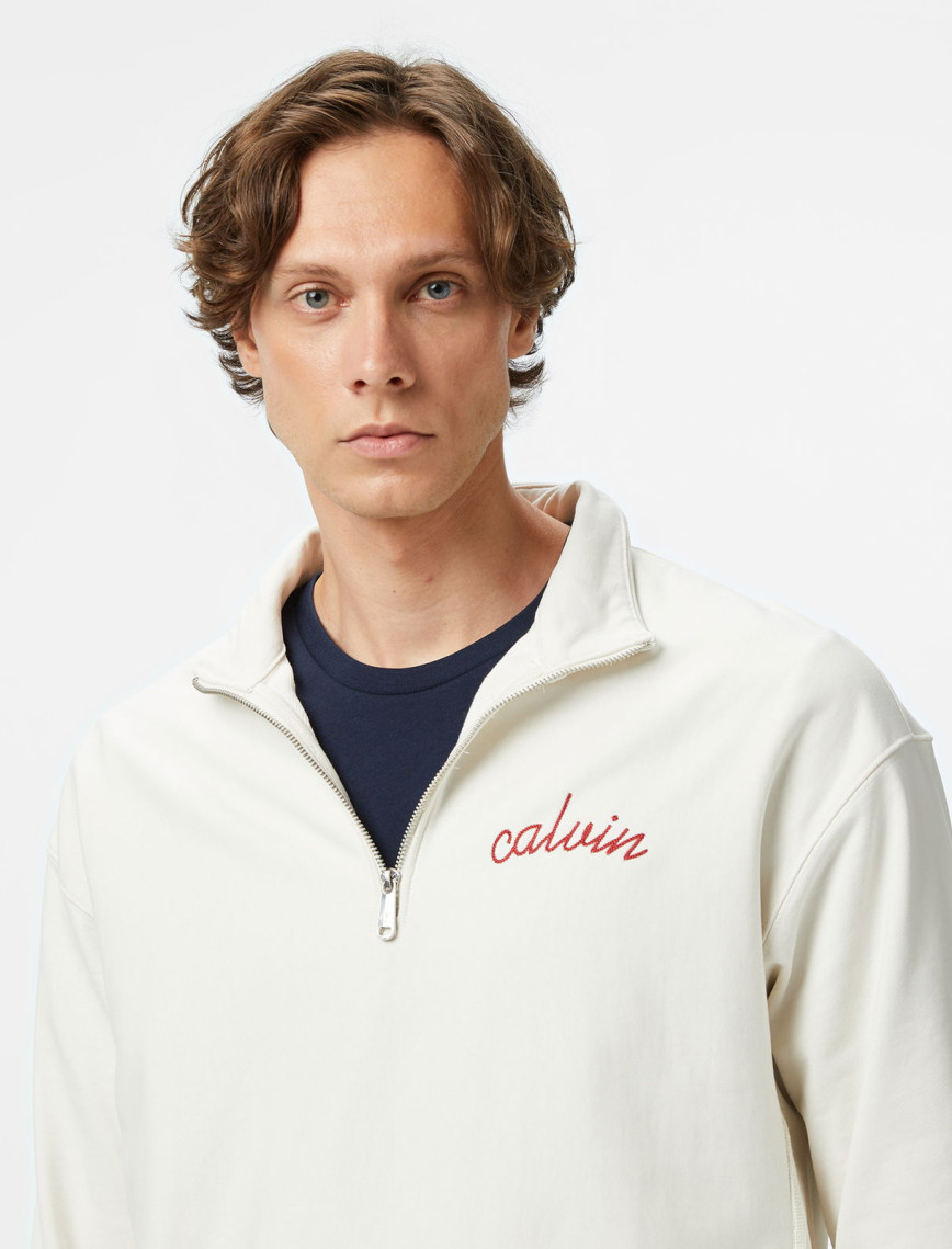 Calvin Klein Premium Terry Chain Stitch Erkek Beyaz Sweatshirt Calvin Klein Premium Terry Chain Stitch Erkek Beyaz Sweatshirt
