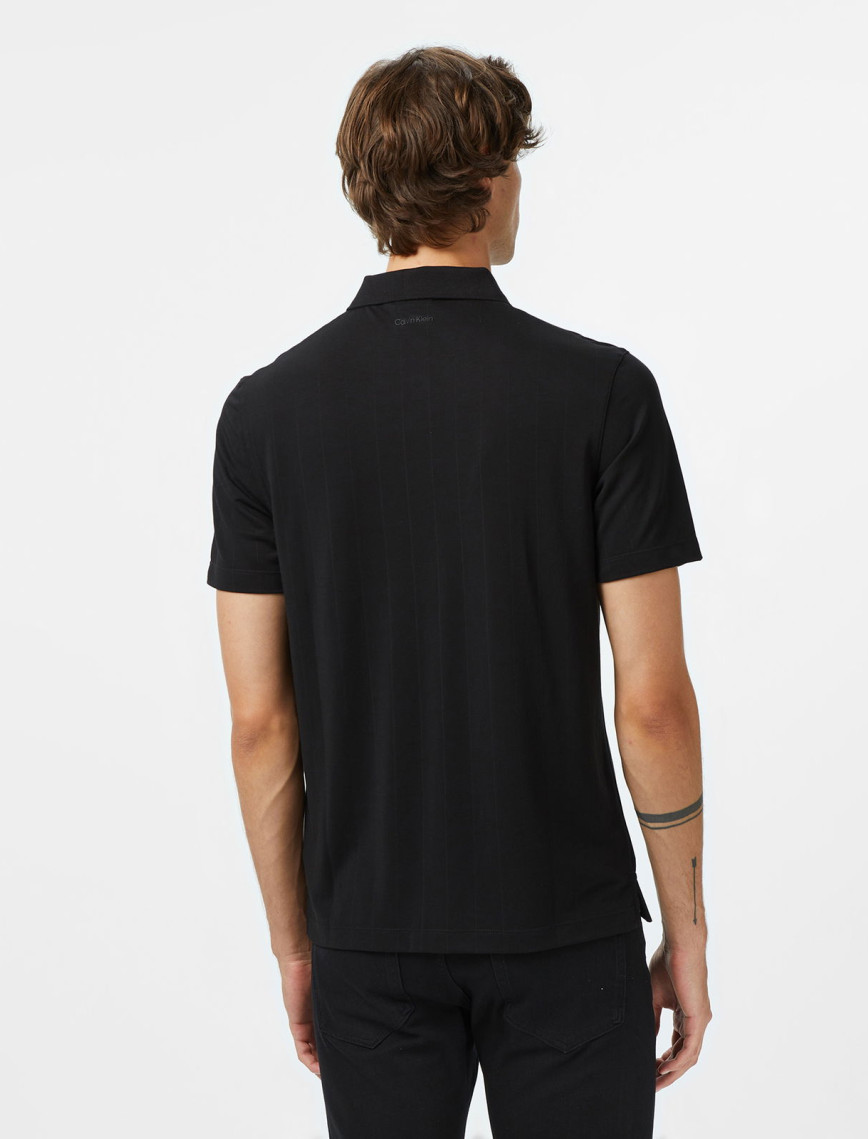 Calvin Klein Stripe Strech Jacquard Erkek Siyah Polo