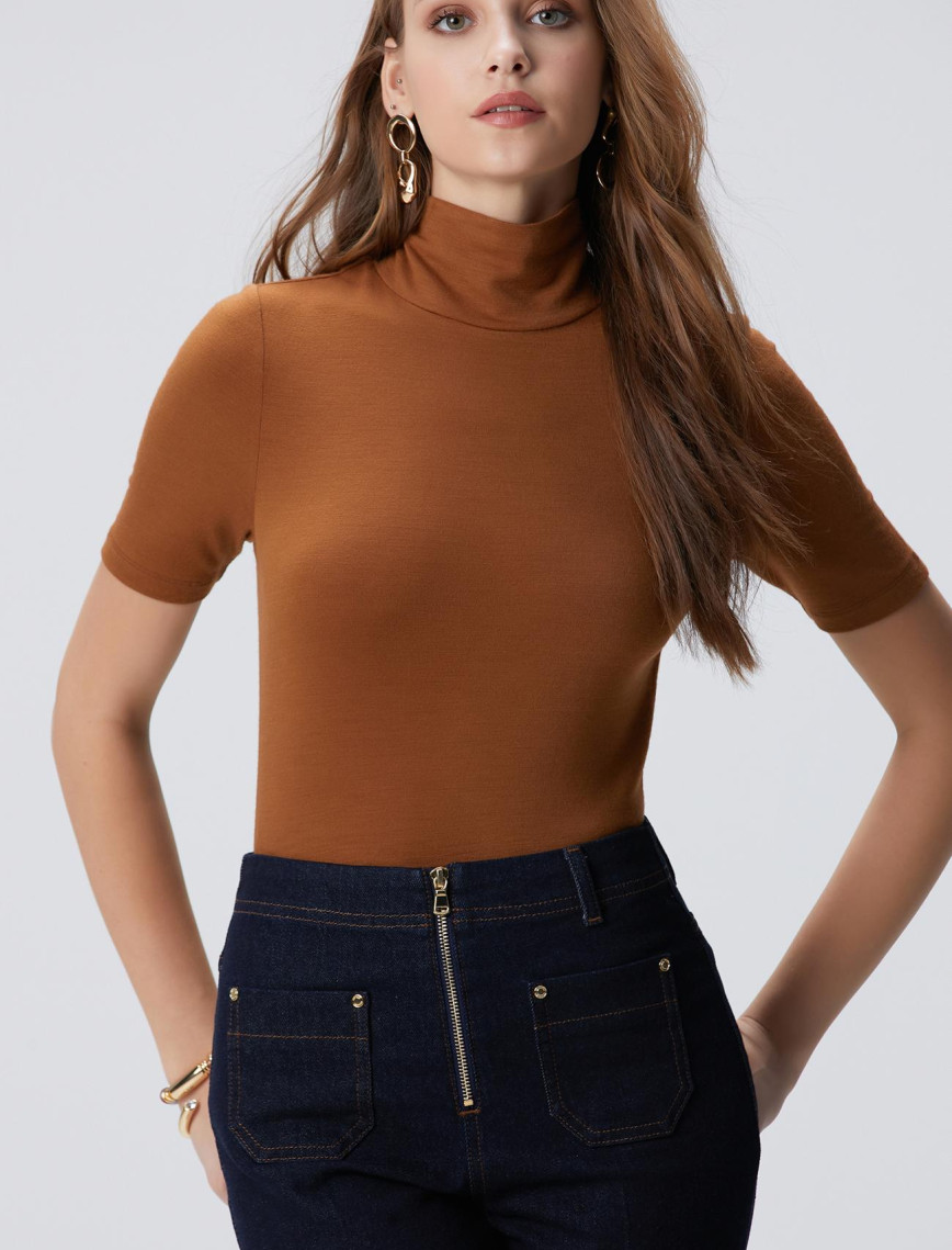 Network Kadın Camel Yün Karışımlı T-shirt Network Kadın Camel Yün Karışımlı T-shirt