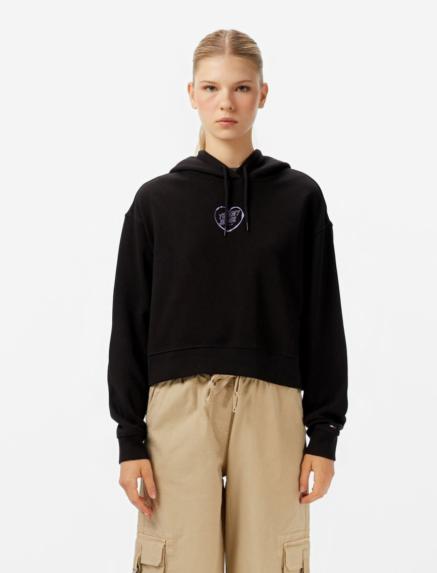 Tommy Jeans Relax Crop Heart Kadın Beyaz Hoodie Tommy Jeans Relax Crop Heart Kadın Beyaz Hoodie