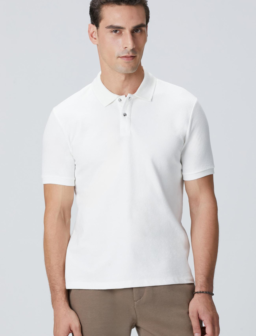 Network Erkek Kırık Beyaz Çıtçıtlı T-shirt Network Erkek Kırık Beyaz Çıtçıtlı T-shirt