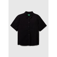 Kadın Siyah %100 Viskoz Düğmeli Kısa Kollu Gömlek Kadın Siyah %100 Viskoz Düğmeli Kısa Kollu Gömlek