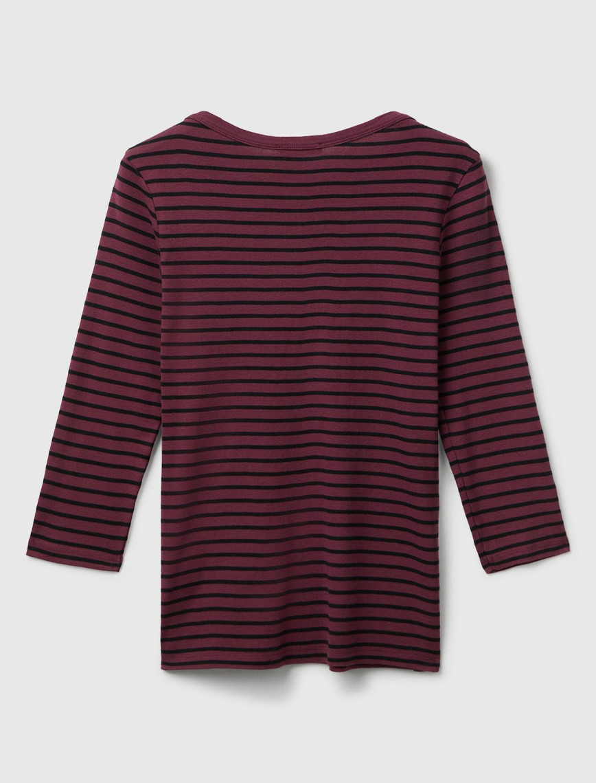 Kadın Mor %100 Pamuk Çizgili Logolu Kayık Yaka Truvakar Kol T-Shirt Kadın Mor %100 Pamuk Çizgili Logolu Kayık Yaka Truvakar Kol T-Shirt