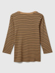 Kadın Kahverengi %100 Pamuk Çizgili Logolu Kayık Yaka Truvakar Kol T-Shirt Kadın Kahverengi %100 Pamuk Çizgili Logolu Kayık Yaka Truvakar Kol T-Shirt